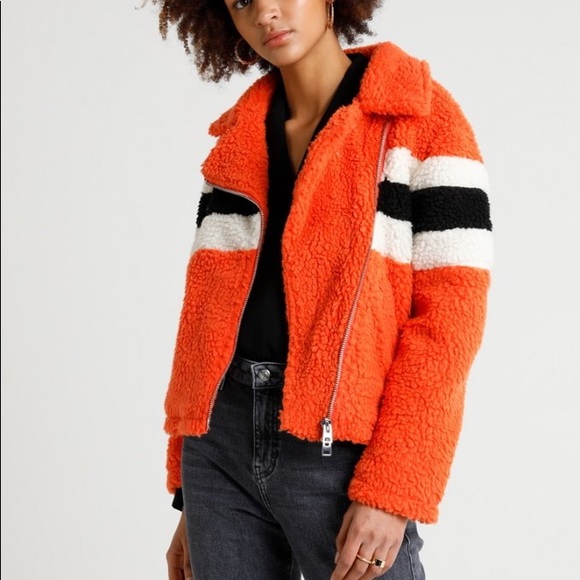 Topshop Orange Striped Teddy Sherpa Jacket - Picture 3 of 8